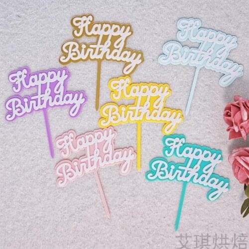 Double Candy Color Acrylic Happy Birthday Cake Topper Birthday Cake Toppers Flags For Kids Birthday Party Cake Decoration