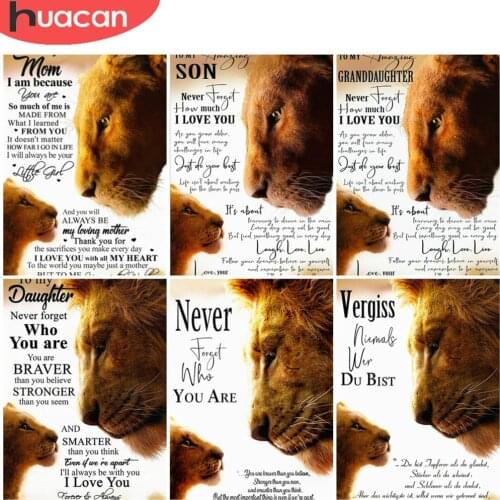 HUACAN Full Square/Round Diamond Painting Animal Lion Diamond Embroidery Mosaic Text Cross Stitch Decoration For Home