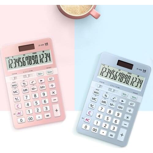 JS-40B Cute Female Business 14-bit Widescreen Stylish Office Fast Silent Gift Calculator Solar Electronic Desktop