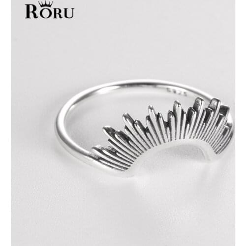 925 Sterling Silver Sunshine Radiant Design Semicircle Ring for Women Men Vintage Finger Rings Party Punk Style Jewelry Gifts