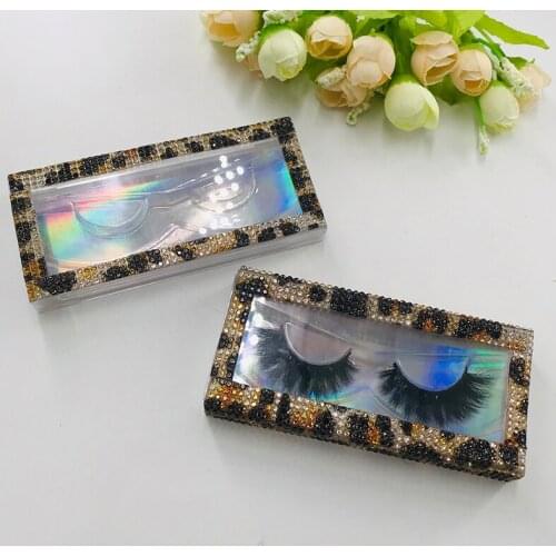 Leopard grain rhinestones lashes box dramatic diamond pretty lashes packaging wholesale custom private label logo