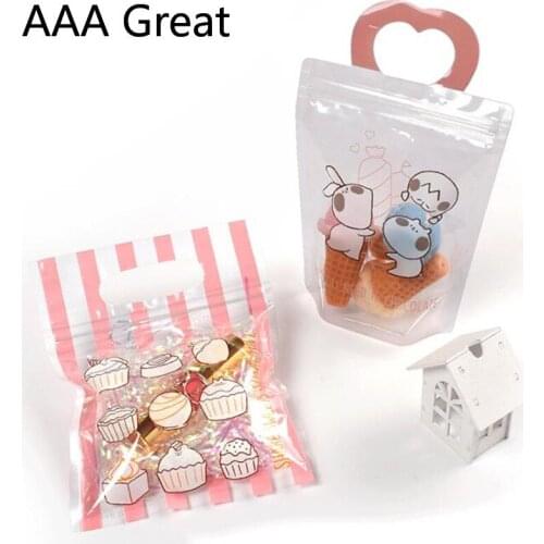 100Pcs/Lot Zipper Bag Cookie Bags Biscuits Gft Ziplock Handle Packaging Cartoon Striped Wedding Creative Portable Candy Pouches