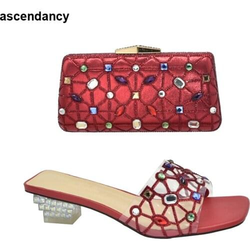 Italian Shoe and Bag Set for Party In Women Closed Toe Heels Clear Rhinestone Heels Shoes for Wedding Women Luxery Shoes Women