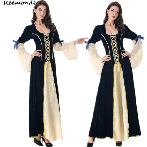Halloween New Medieval Dress Cosplay Carnival Costume Queen Long Robe Disguise Palace Court Retro Noble Princess Woman Girls