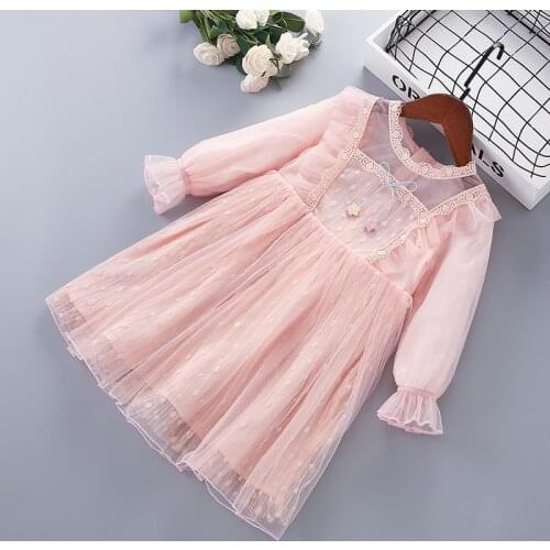 3-7 Year High Quality Spring Girl Dress 2021 New Lace Chiffon Flower Draped Ruched Kid Children Clothing Girl Princess Dress