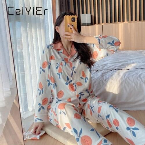 CAIYIER Oranges Pajama Set Women Cotton Nightwear Winter Christmas Clothes With Eye Mask Leisure Outerwear Sleepwear Night Suit