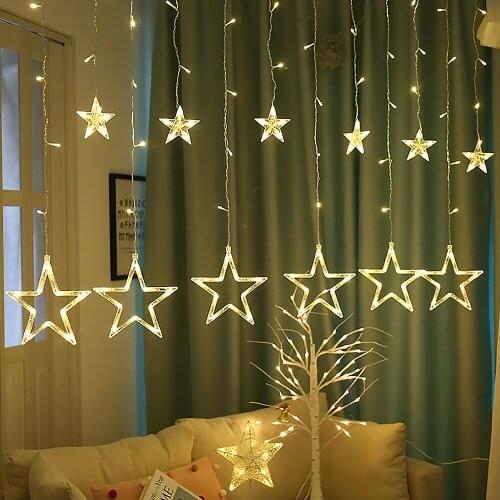 Christmas Decoration Curtain Star LED String Lights Flashing Lights Window Curtain Light Waterproof Outdoor Party Wedding Lights