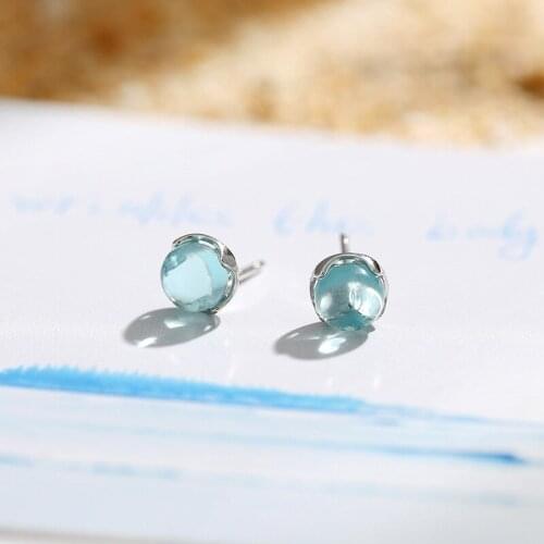 925 Sterling Silver Blue Crystal Stud Earrings For Teen Girls Friend Kid Lady Wedding Jewelry Gift