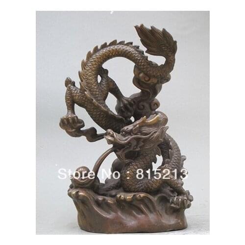 Bi00470 12"Chinese Pure Bronze engrave Dragon Shuttle in the sea of clouds statue