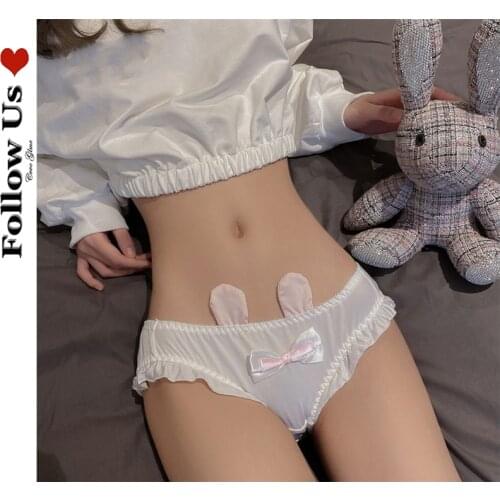 Lolita Girls Cute Kawaii Lori Bow Cotton Underwear Women Ruffle Seamless Panties Solid Rabbit Ears Briefs Lingerie Student 2021