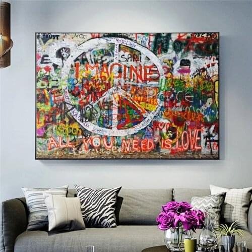 Street Art of Peace and Love Canvas Posters I Image All You Need is Love Graffiti Artwork Painting on The Wall Modern Home Decor