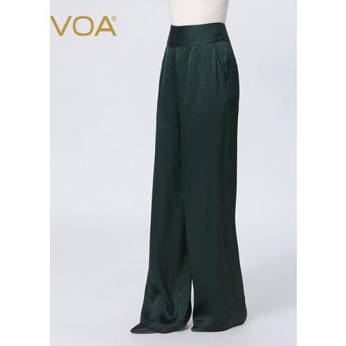 VOA 40m/m Silk trousers Double-sided Satin Natural Waist Smooth Skin-friendly Side Pull Diagonal Pocket Straight Pants KE566