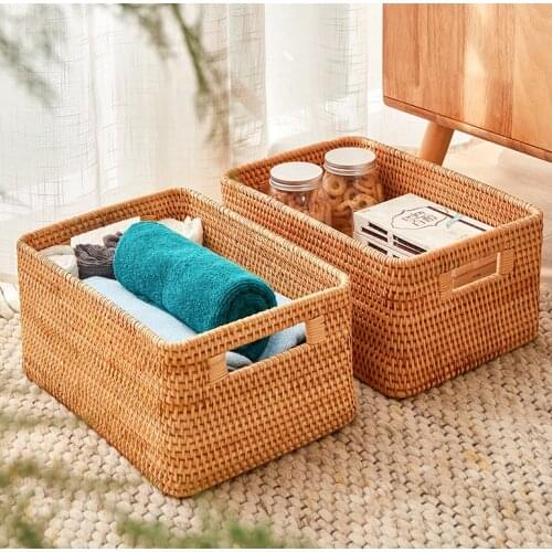 Snack Rattan Woven Storage Basket Living Room Portable Reusable Eco Friendly Storage Box Vegetable Panier Home Products DG50K