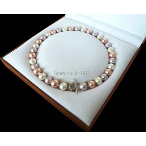 Sweet Natural South Sea Shell Pearl Bead Highlight AAA Round Bead white pink purple 12MM-16mm Necklaces Love Clasp Woman Gift