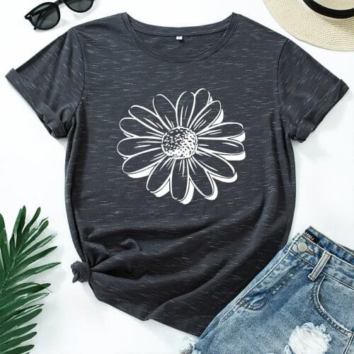 New Flower Print Cotton Women T Shirt O Neck Short Sleeve Summer Tops T-Shirt Female TShirt Mujer Camisetas