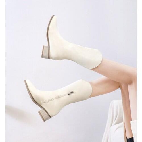 2021 New Women Beige High Heels Wedges Long Boots Lady Riding Cowboy Boots Autumn Designer Pointed Toe Knee-High Boots U848