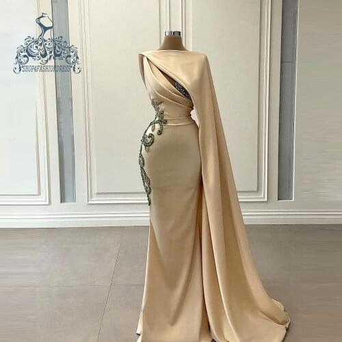 Pretty Champagne Mermaid Prom Dresses 2021 Vintage Crystal Long Prom Gowns Lace Up Formal Event Party Dress Real Image