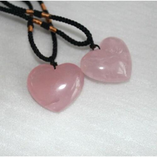 1pcs Natural Heart Pink Rose Quartz Crystal Pendant Chakra Stone Point Healing Reiki