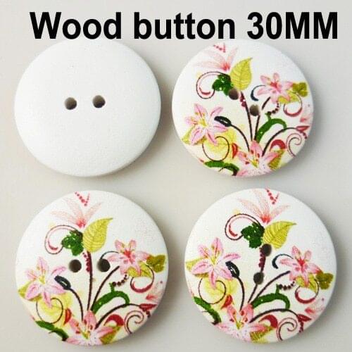 10PCS 30MM 6 flowerS BRAND BUTTON Painting Wooden Buttons Sewing Clothes Coots Coat Accessories MCB-131