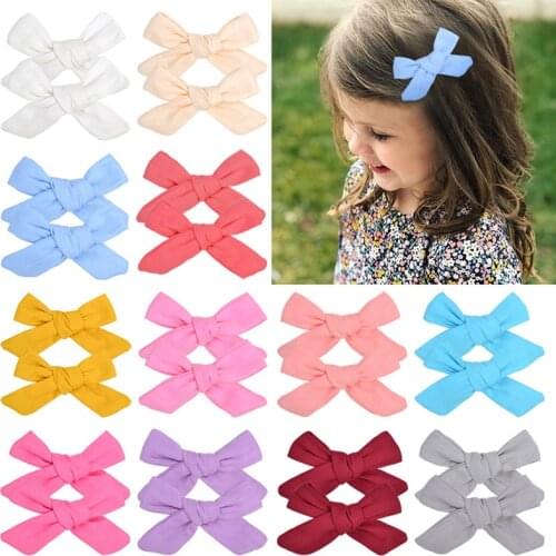 2Pcs/set 3.5 Inch Grosgrain Ribbon Solid Hair Bow Clips Handmade Boutique Barrettes Girl Hairpin Baby Girl Hair Accessories