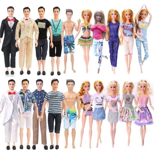 20pcs/set Doll Accessories 10 Ken Clothes + 10 Barbie Clothes Random Stroller Hangers TV Sofa Shoes Play House Dressing Up Toys