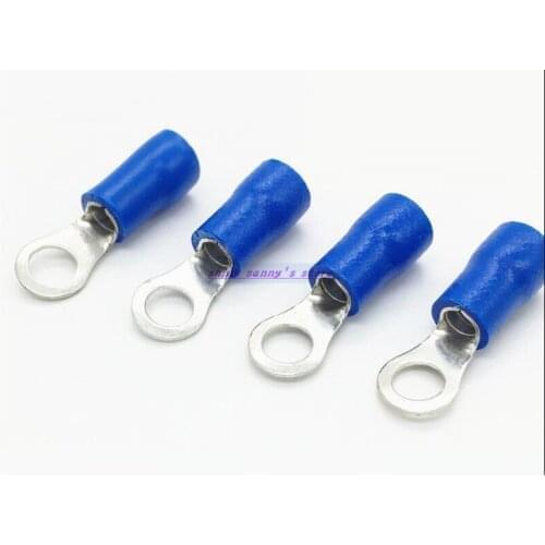 200pcs/Lot RV2-3 / RV2-4 / RV2-5 Blue 16-14 AWG 1.5-2.5mm2 Insulated Ring Terminal Connector Cable Wire Connector