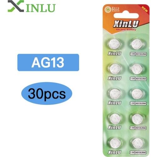 30pcs/lot 1.5V AG13 Battery LR44 L1154 RW82 RW42 SR1154 SP76 A76 357A pila lr44 SR44 Alkaline Button Cell Coin Battery,XINLU