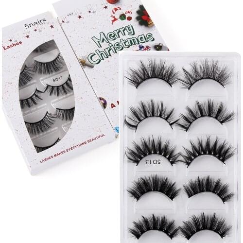5Pairs Christmas Eyelash 5D Mink Hair False Eyelashes Soft Wispy Fluffy Natural Long Lashes Women Fashion Makeup Extension Tools