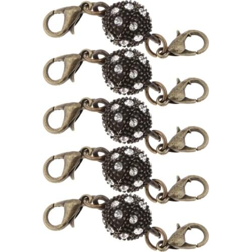 5Pcs Magnetic Clasps Rhinestone Ball Style Black Tone for Bracelet Making