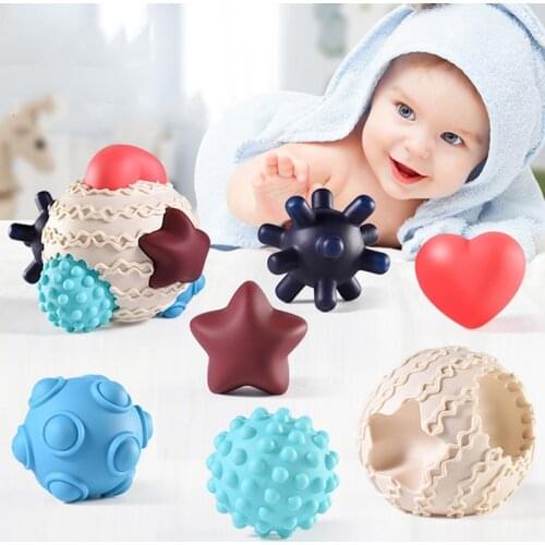 6pcs/set Baby Toy Rattle Ball Set Soft Rubber Massage Tactile Sensory Toys Educational Newborn Touch Hand Grasp Ball Bath Toys