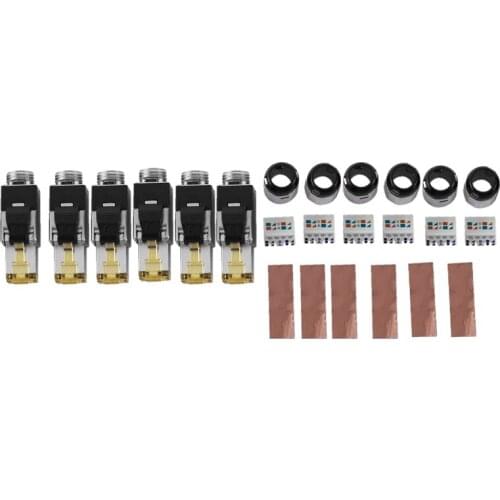 HOT 6Pc Tool-Free Shielded RJ45 Termination Plug Connector Cat6a Termination Plug Shielded Metal Boot