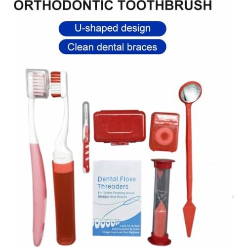 8pcs Orthodontic Dental Care Kit Set Braces Wax Soft Toothbrush Foldable Dental Mirror with Carrying Case Oral Whitening Tools