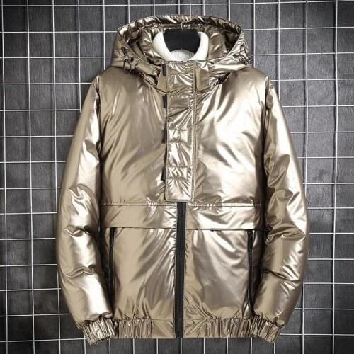 White Mens bright duck down down jacket winter fashion brand hooded short thick thin section winter jacket men plus size S-4XL