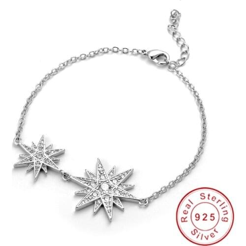 Brand 100% Solid 925 Sterling Silver 18+5cm Long Snake Chain star Bracelet Bangle Luxury Wedding Jewelry for Women Gift