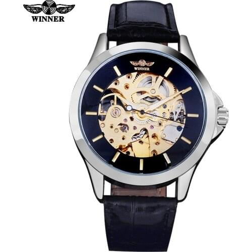 Winner brand watches men automatic self wind mechanical skeleton wristwatches male fashion casual artificial leather band clock