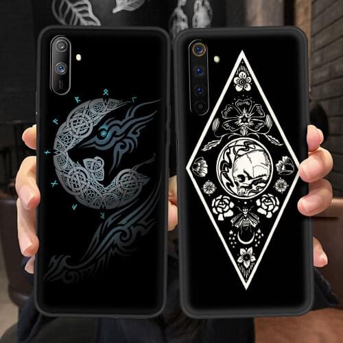 Black Case For Realme 8 7 6 Pro C21 C3 XT GT Neo Soft Coque C21Y High Quality Phone Cover Bumper Viking Vegvisir Odin Nordic