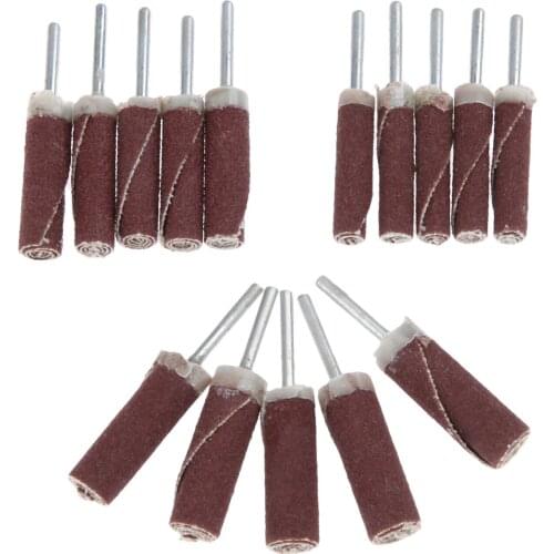 Dophee 15Pcs 3mm Shank Cylinder Sanding Paper Grinding Head Sandpaper Polishing Grinding Mounted Point for Rotary Tool 6 8 10mm
