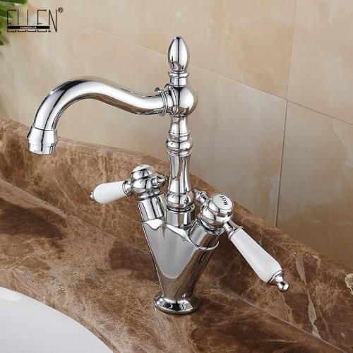 ELLEN Dual Handle Bathroom Sink Faucets Chrome Hot Cold Water Crane Single Hole Mixer Tap Basin Sink Faucet EL1030