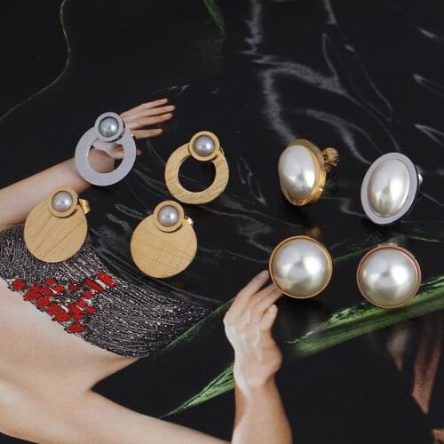 Geometry Earrings Pearl Earrings Circle Gold Earrings Stainless Steel Earrings For Women Peal Earrings Stud Earrings