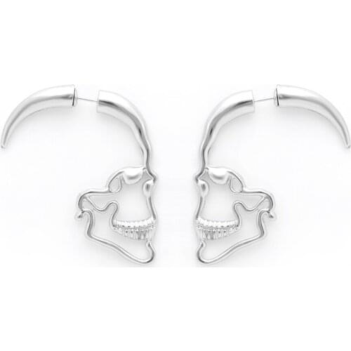 Hainon Silver Color Punk Hollow Skull Skeleton Stud Earrings Party Costume Jewelry Large Earrings For Women