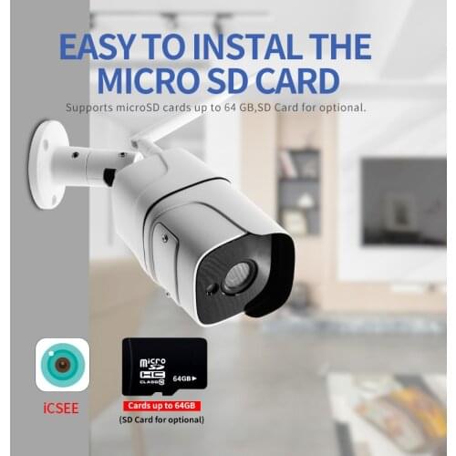 ICSee HD Wifi IP Camera 1080P 5MP ONVIF Wireless Wired CCTV Bullet Camera Outdoor Two Way Audio TF Card Slot Max 64G IR 20m P2P