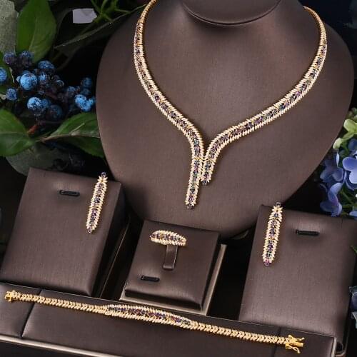 Janekelly 4pcs Bridal Zirconia Full Jewelry Sets For Women Party, Luxury Dubai Nigeria CZ Crystal Wedding Bridal Sets