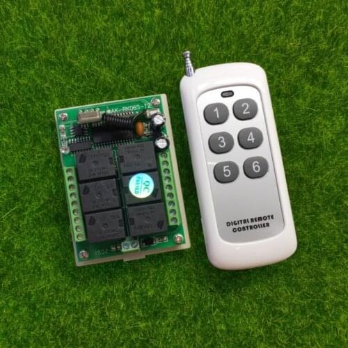 KEBIDU 6CH RF Relay Receiver Module + 433Mhz RF Remote Control Switch For 12V Lamp Light LED Bulb Home Wall Wireless Switches