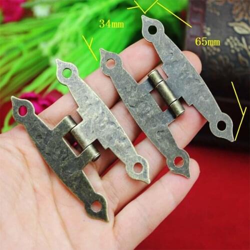 Chinese Vintage Cabinet Door Luggage Hinge,4 Holes Decor,Furniture Decoration,Antique Old H Hinges,Bronze Tone,65*34mm,20Pcs