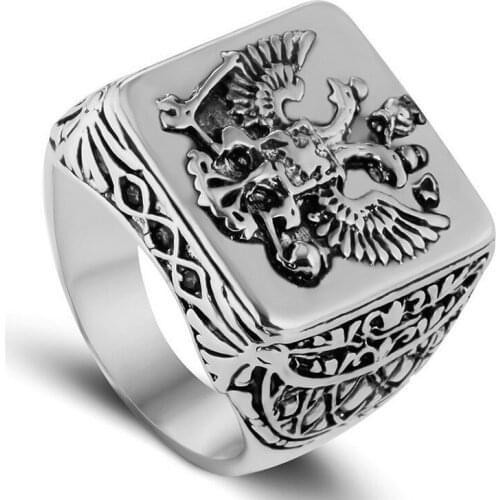 Classic Mens Fashion Crown Double-Headed Eagle Ring Gold Color Royal Aristocrat Eagle Punk Style Jewelry Boyfriend Anniversary