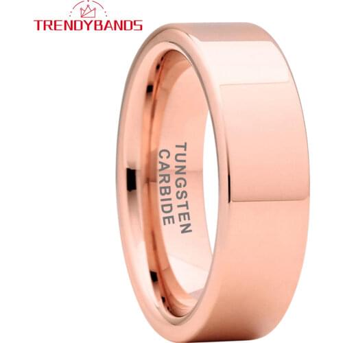 6MM Tungsten Carbide Ring For Men Women Wedding Band Rose Gold Pipe Cut High Polished Shiny Comfort Fit