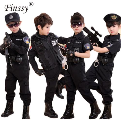 Boys Policemen Costumes Children Cosplay for Kids Army Police Uniform Clothing Set Summer Camp Performance Uniforms Dress Up Set