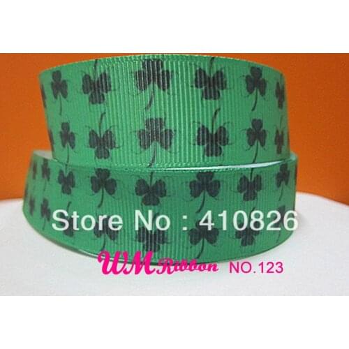 WM ribbon 7/8inch 22mm Four Leaf Clov Cartoon Saint Patricks Day Printed Grosgrain Ribbon 50yds/roll Free Shipping For Headband