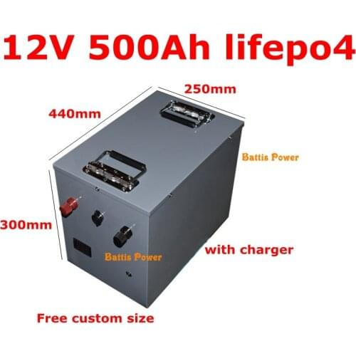 12.8V 12V 500AH Lifepo4 battery deep cycle for 3000W AGV golf cart EV Solar Storage backup power boat inverter +20A charger