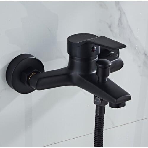 Matte Black In Wall Of Hot And Cold Mixed Water Bath Faucet, Bathroom Triple Leading Copper Shower Faucet Triple